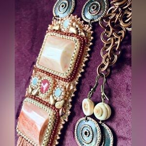 DANLENA Handmade Egyptian Red Sea Coral Bronze Necklace Earring Set Swarovski